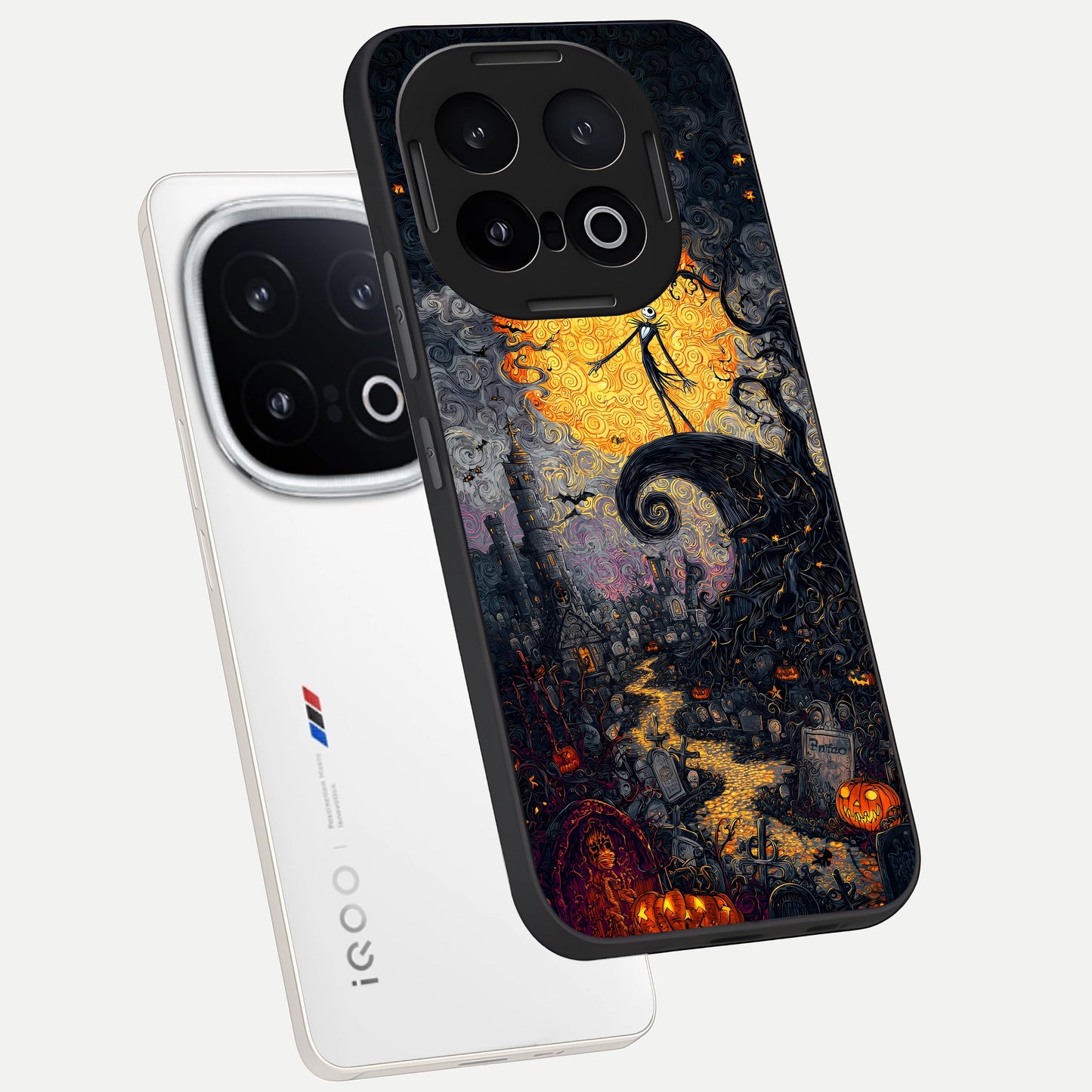  Pumpkin Moon Night phone case for iQOO 13 showing premium glass back cover with detailed artwork