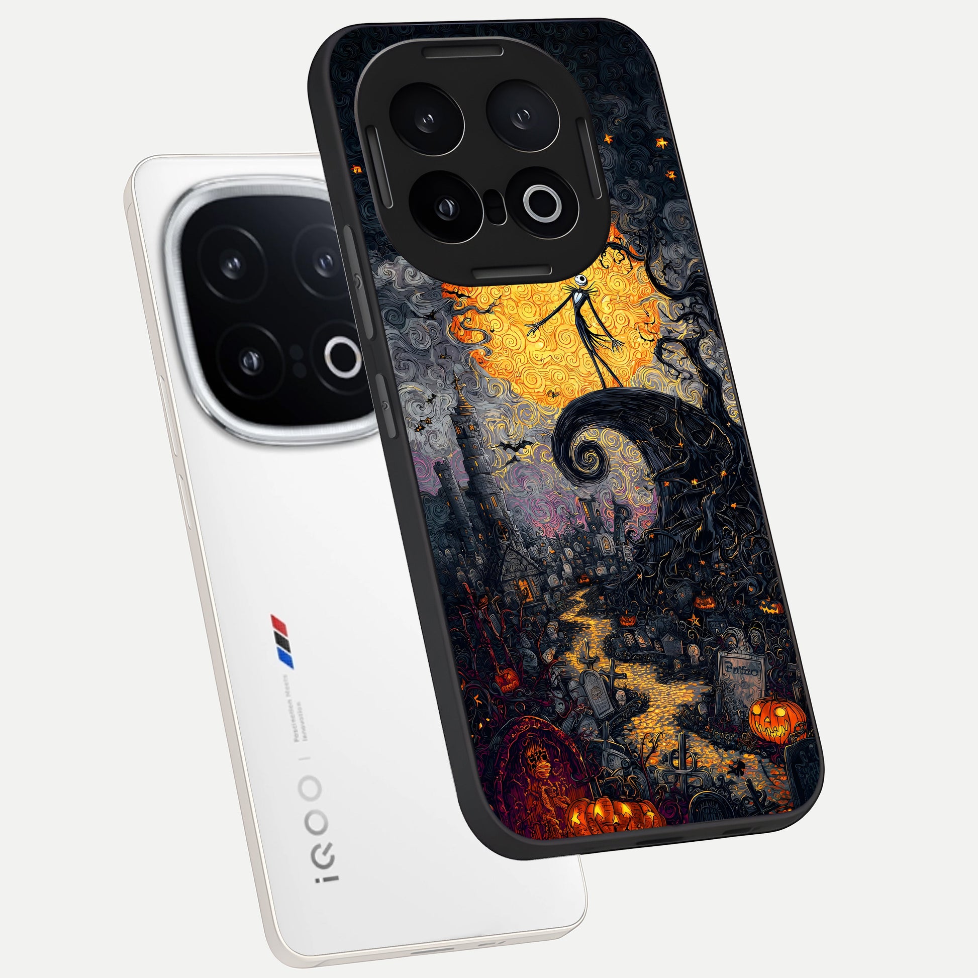  Pumpkin Moon Night phone case for iQOO 13 showing premium glass back cover with detailed artwork