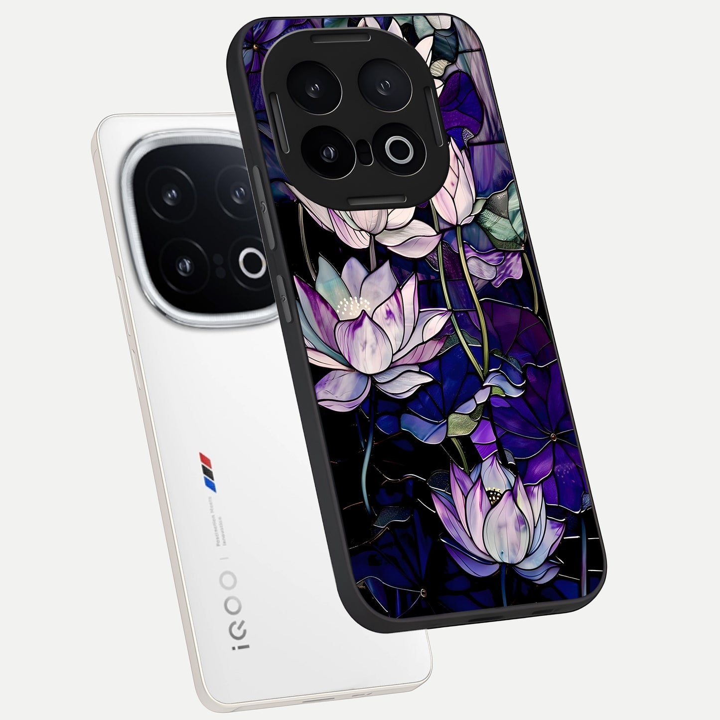  Purple Lotus Pattern phone case for iQOO 13 showing premium glass back cover with detailed artwork