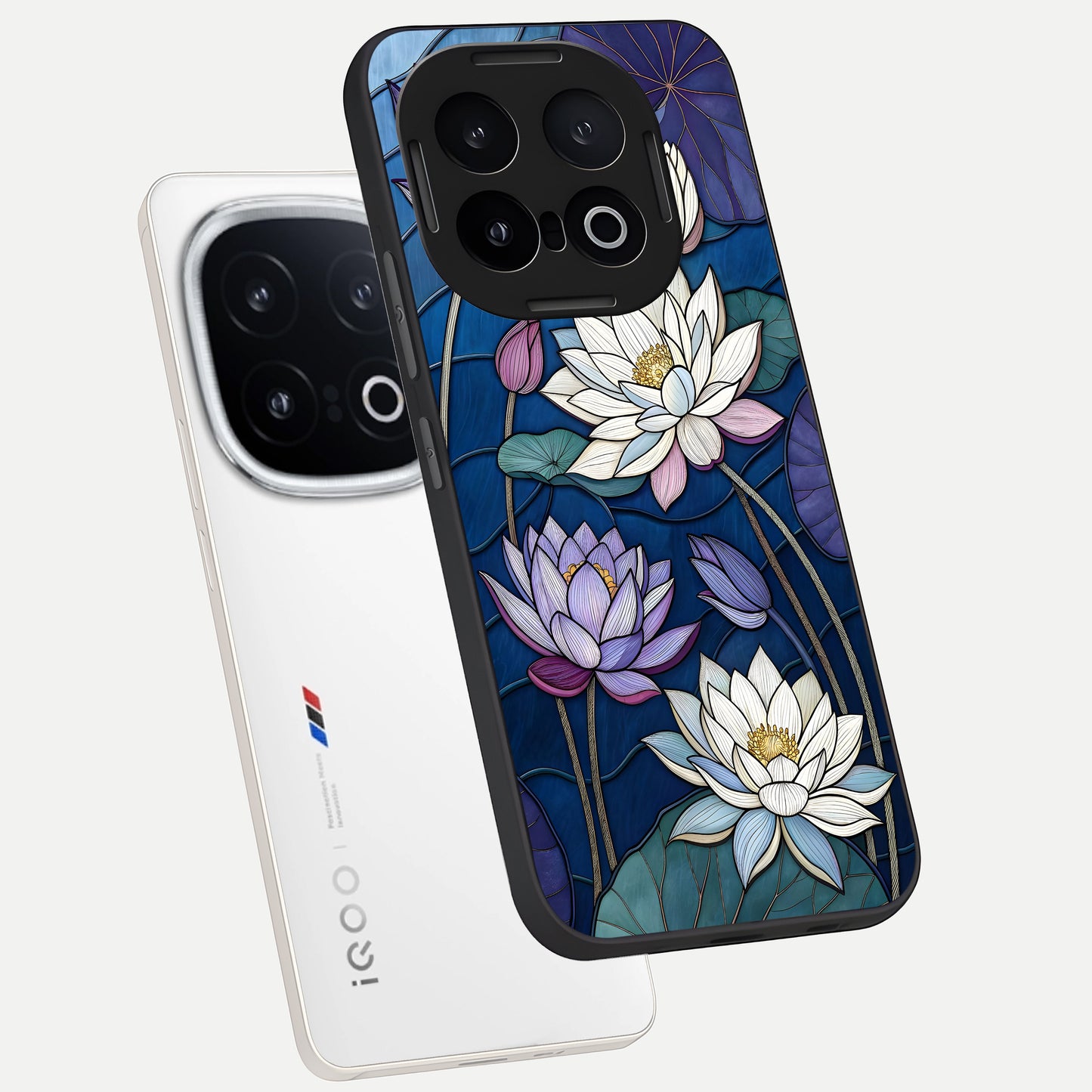  Purple Lotus Stained phone case for iQOO 13 showing premium glass back cover with detailed artwork