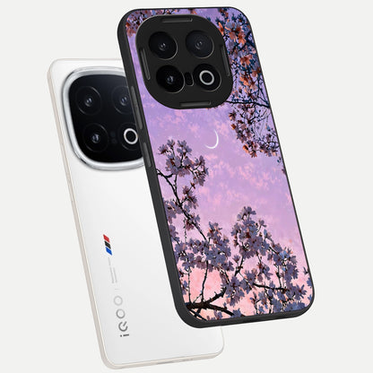  Purple Serenity Moon phone case for iQOO 13 showing premium glass back cover with detailed artwork