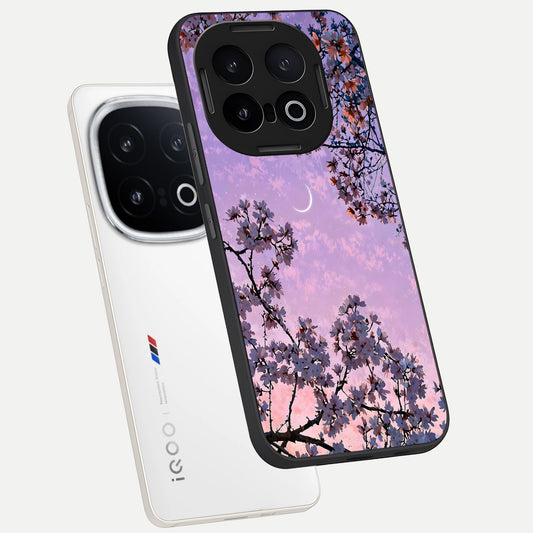  Purple Serenity Moon phone case for iQOO 13 showing premium glass back cover with detailed artwork