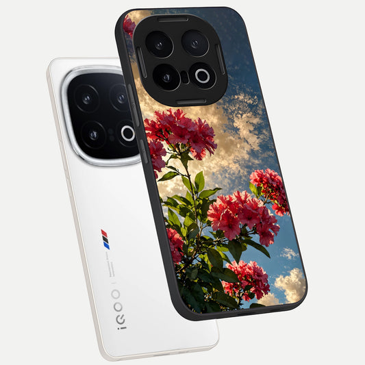  Red Bloom Skies phone case for iQOO 13 showing premium glass back cover with detailed artwork