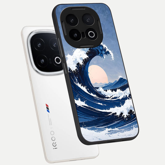  Rising Tide Power phone case for iQOO 13 showing premium glass back cover with detailed artwork