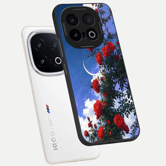  Rose Drift Flowers phone case for iQOO 13 showing premium glass back cover with detailed artwork