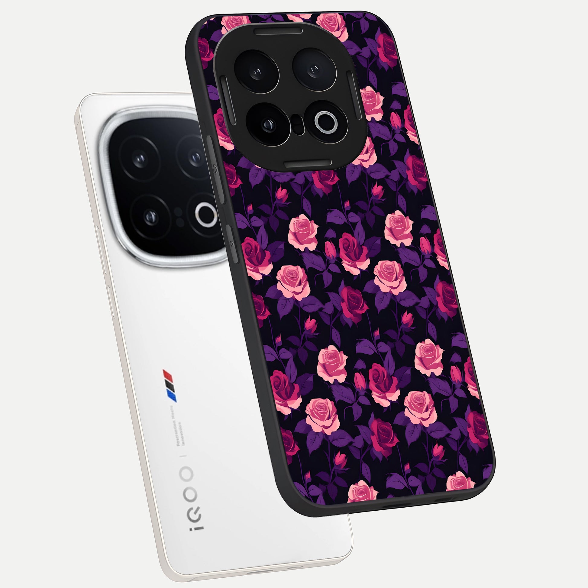  Rose Garden Twilight phone case for iQOO 13 showing premium glass back cover with detailed artwork
