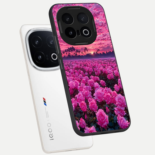  Rose Sunset Valley phone case for iQOO 13 showing premium glass back cover with detailed artwork