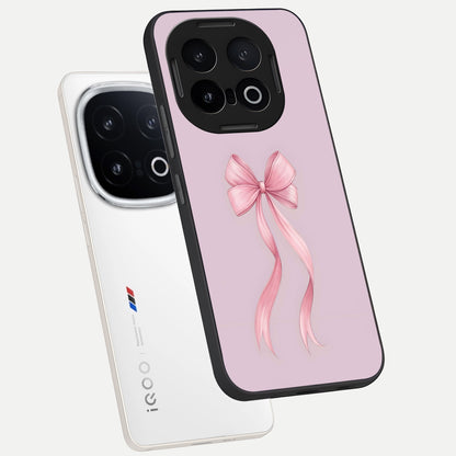  Soft Blush Bow phone case for iQOO 13 showing premium glass back cover with detailed artwork