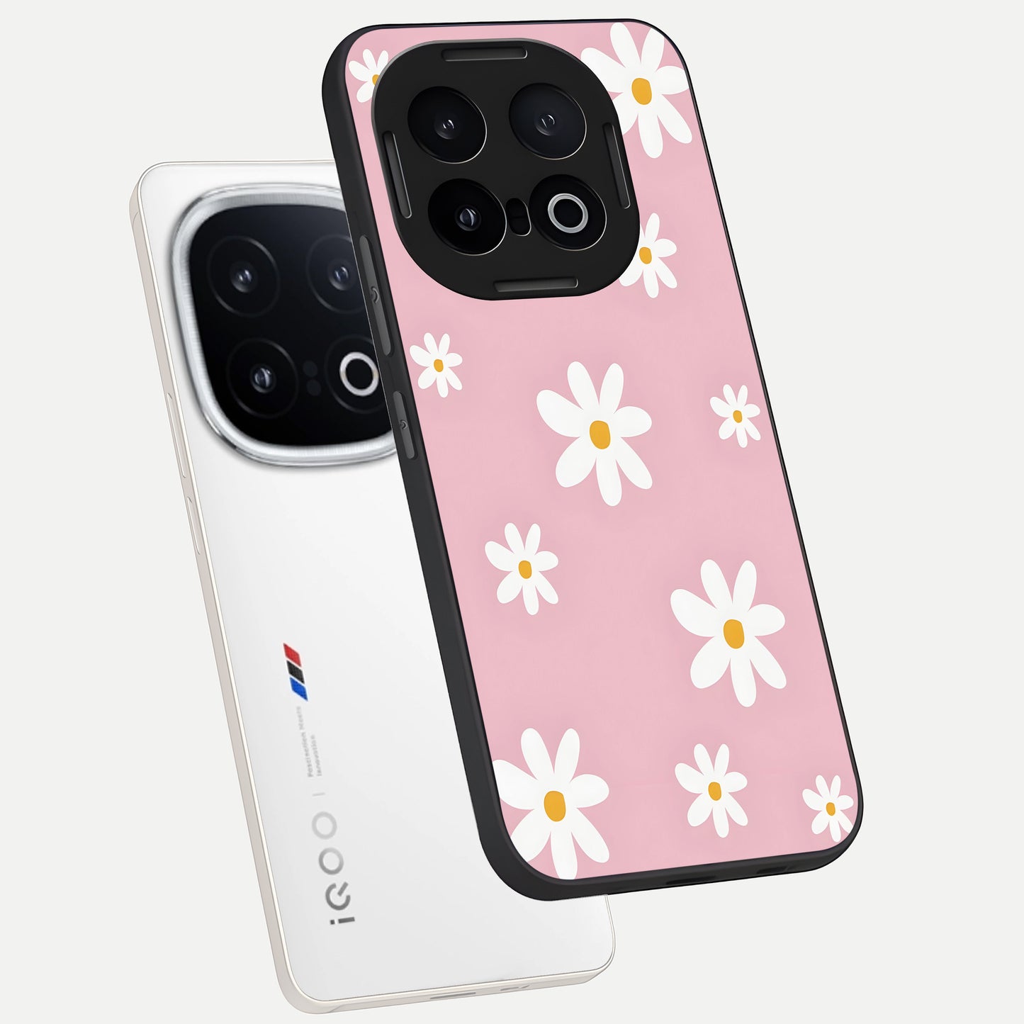  Soft Daisy Bliss phone case for iQOO 13 showing premium glass back cover with detailed artwork