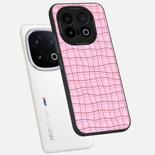  Soft Grid Bliss phone case for iQOO 13 showing premium glass back cover with detailed artwork