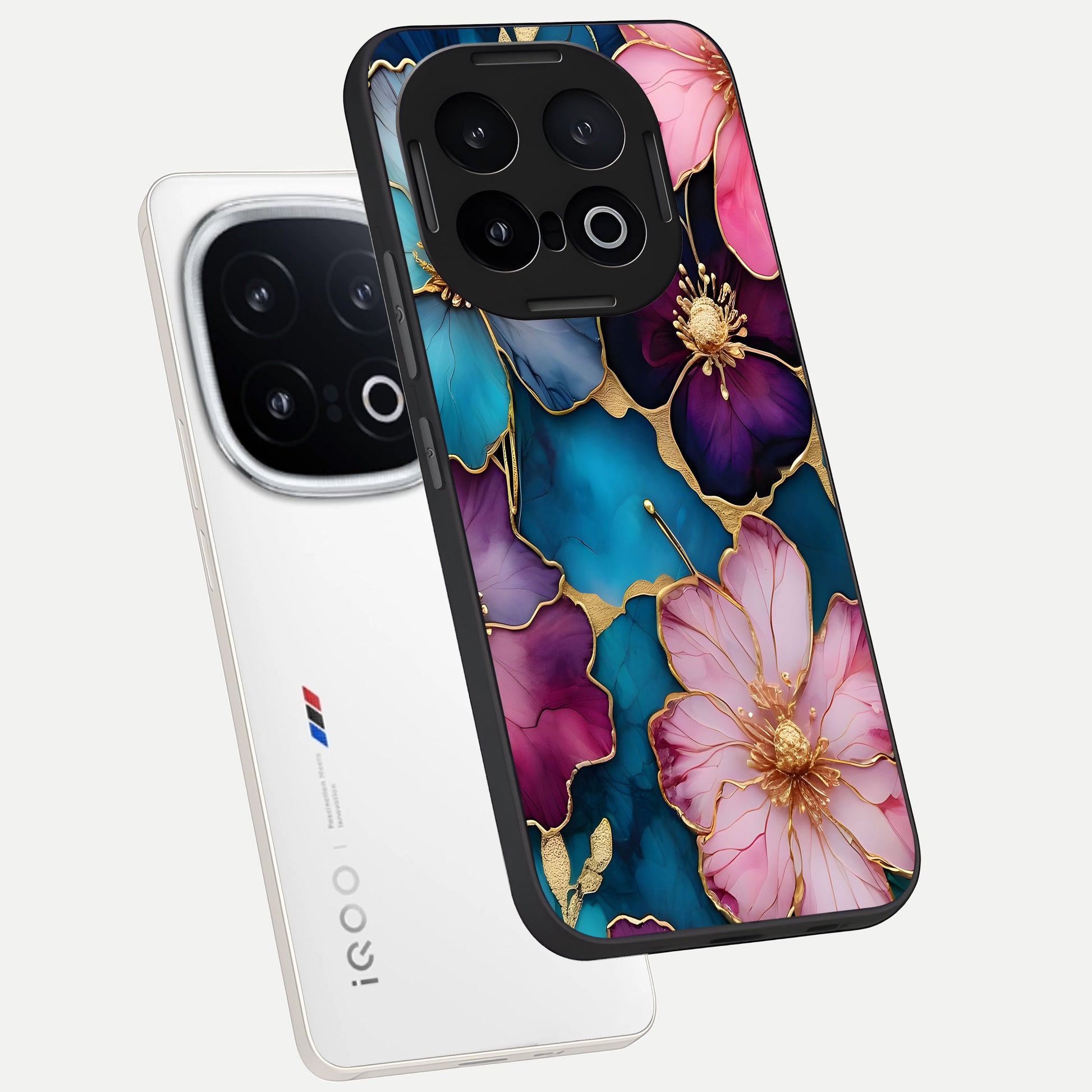  Sparkle Floral phone case for iQOO 13 showing premium glass back cover with detailed artwork