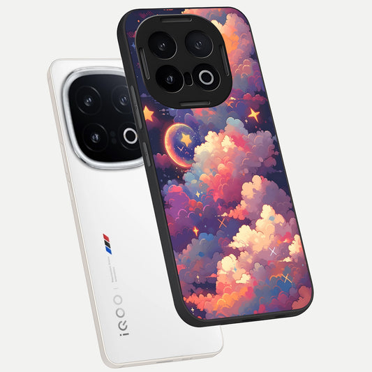  Starlit Dream Clouds phone case for iQOO 13 showing premium glass back cover with detailed artwork