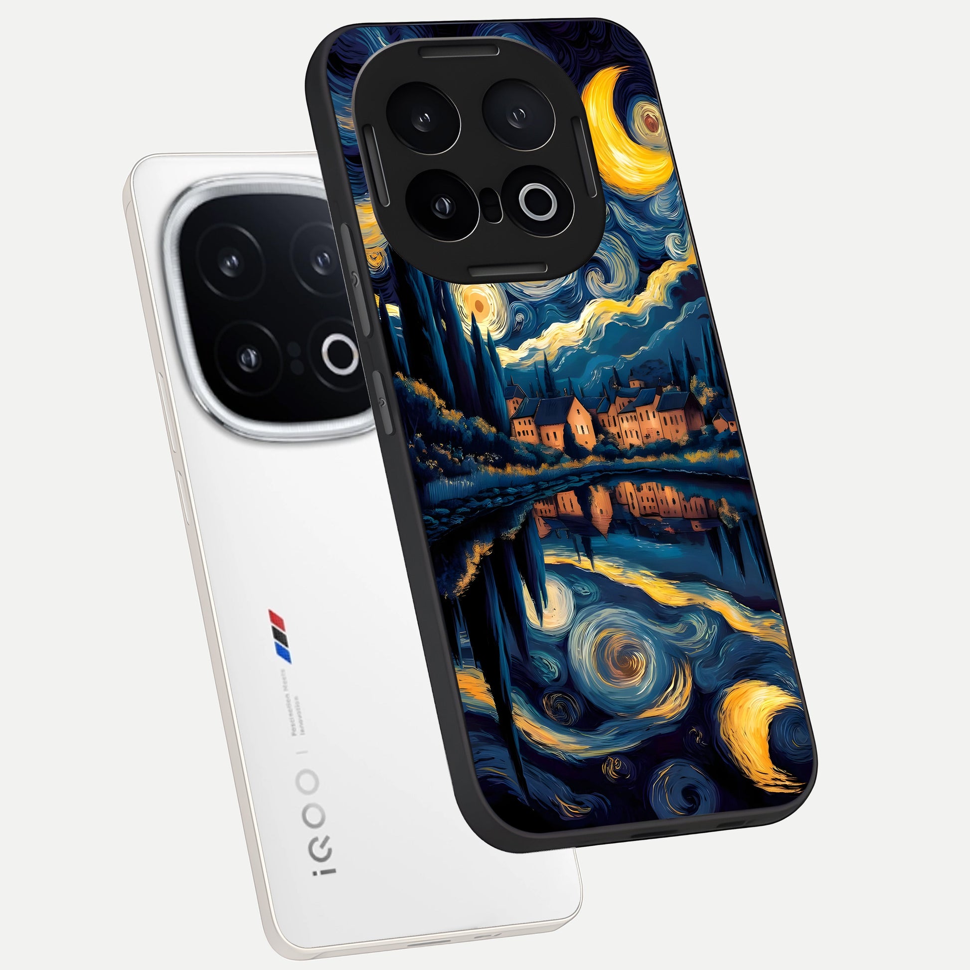  Starry Sky Serenity phone case for iQOO 13 showing premium glass back cover with detailed artwork