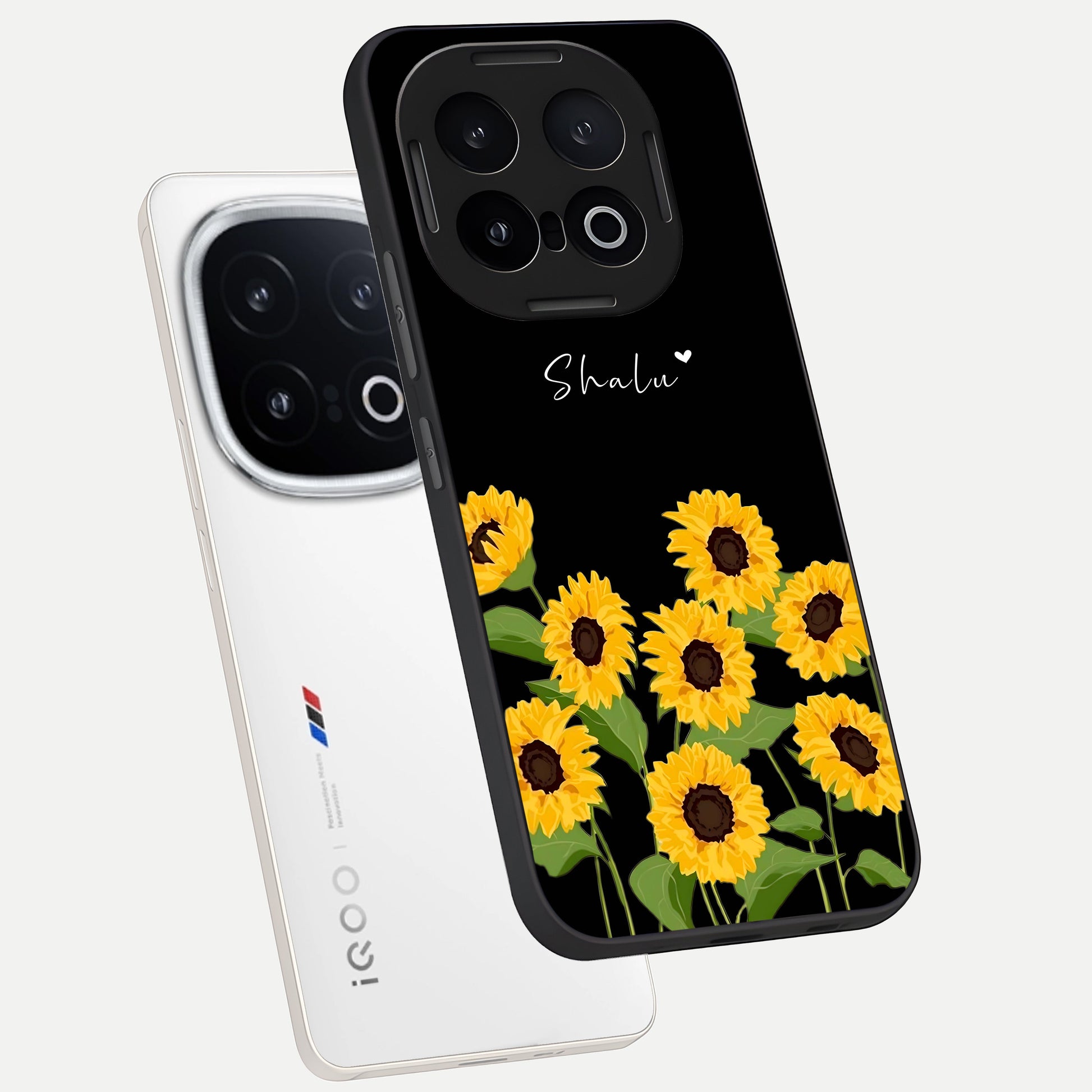  Sunflower Sky Bloom phone case for iQOO 13 showing premium glass back cover with detailed artwork