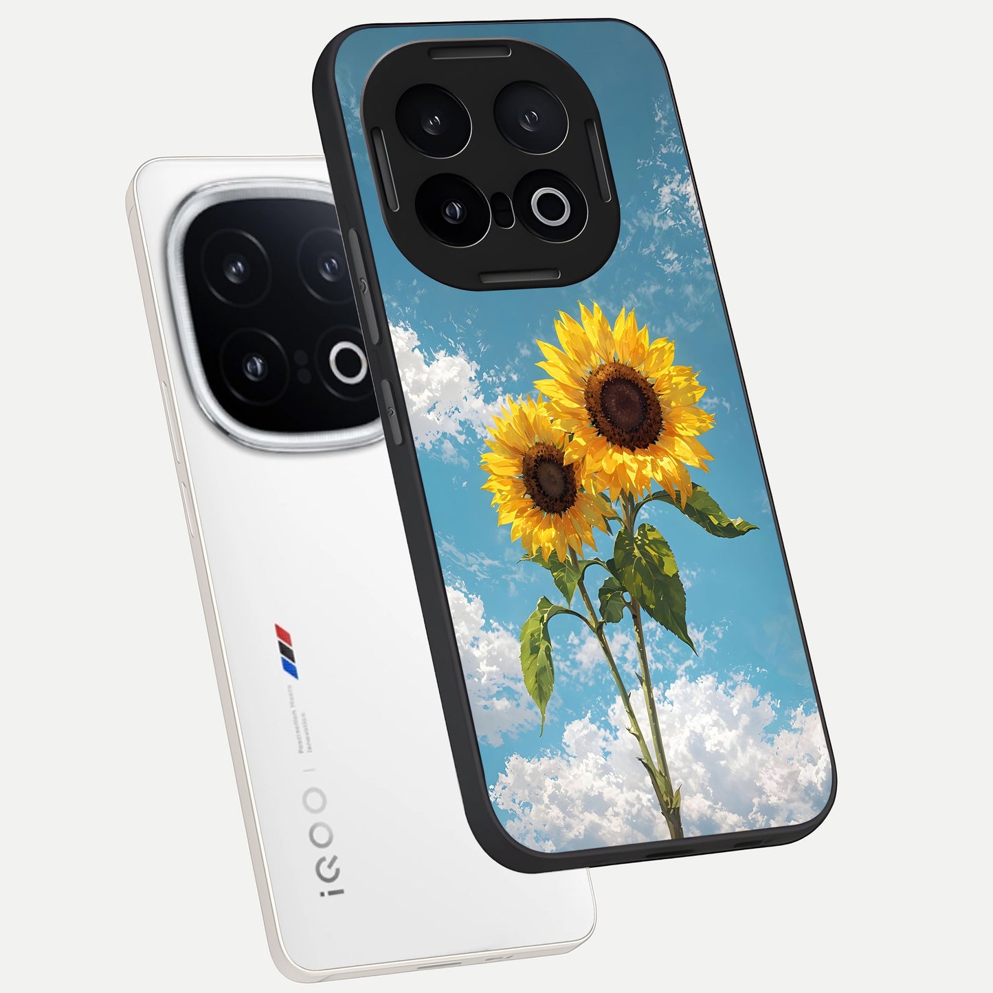  Sunlit Daisy Glow phone case for iQOO 13 showing premium glass back cover with detailed artwork