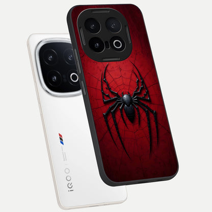  Superhero Web Emblem phone case for iQOO 13 showing premium glass back cover with detailed artwork