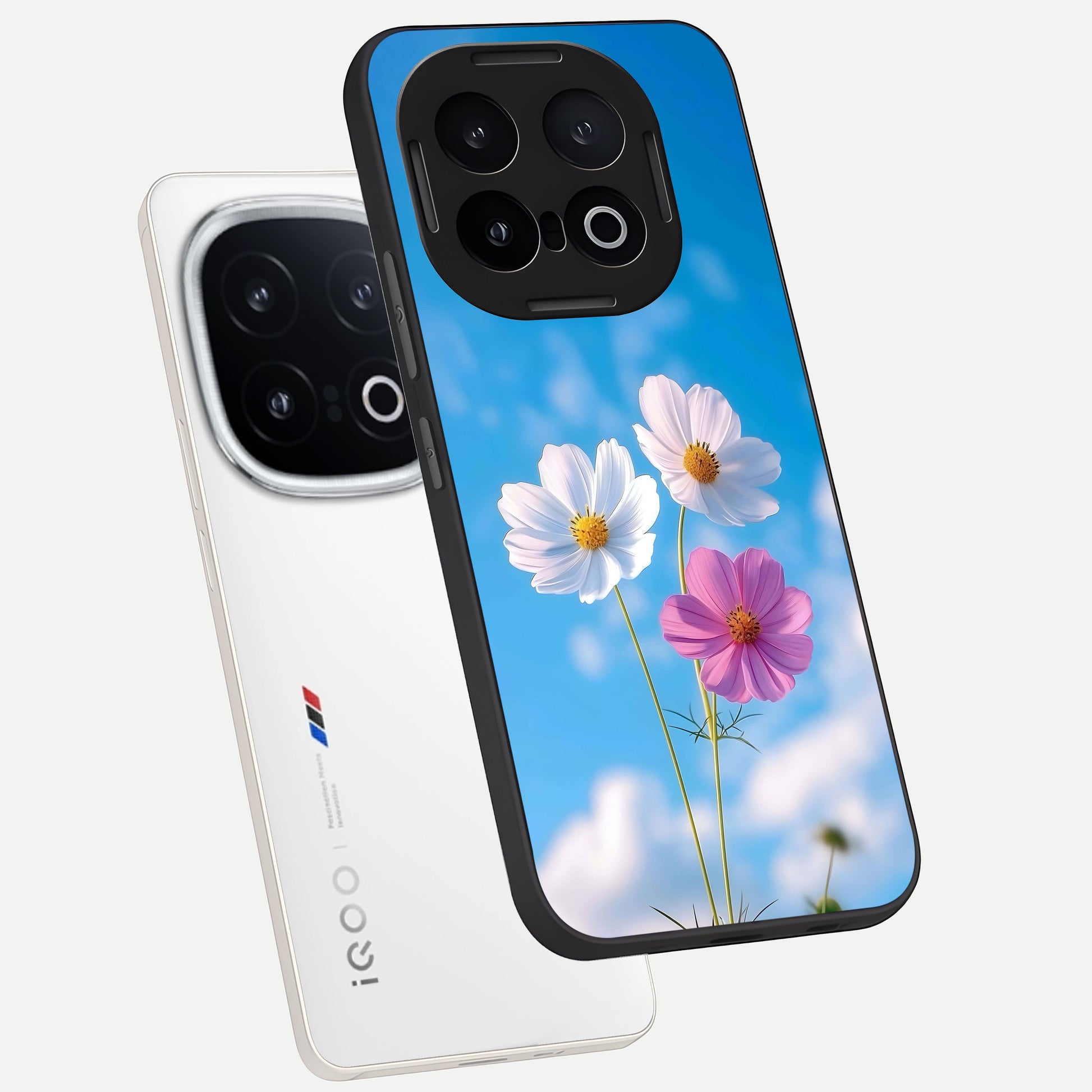  Tripple Flowers With Sky phone case for iQOO 13 showing premium glass back cover with detailed artwork