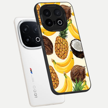 Tropical Fruit Mood phone case for iQOO 13 showing premium glass back cover with detailed artwork