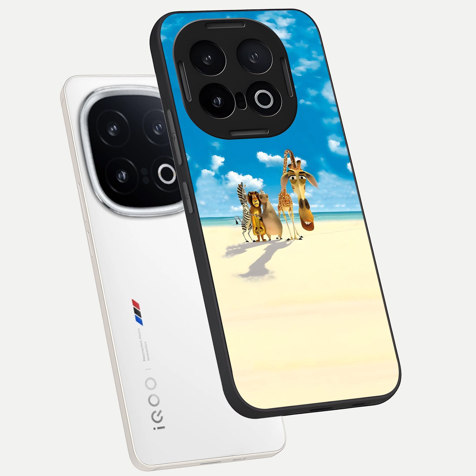  Tropical Fun Squad phone case for iQOO 13 showing premium glass back cover with detailed artwork