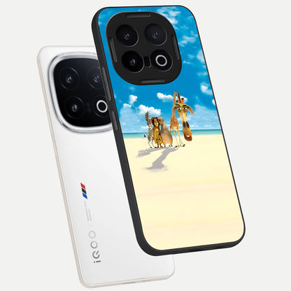  Tropical Fun Squad phone case for iQOO 13 showing premium glass back cover with detailed artwork