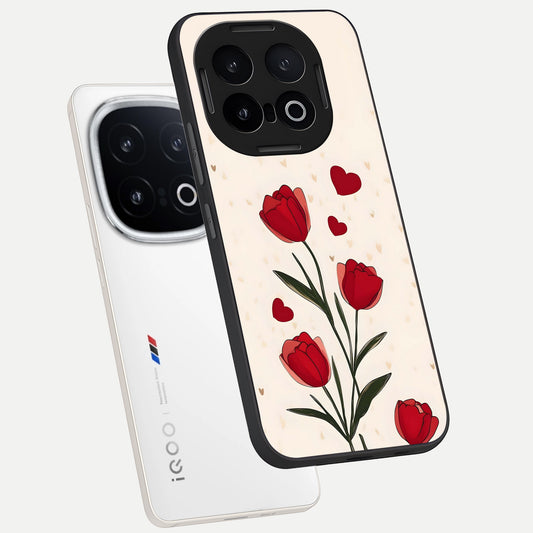  Tulip With Heart phone case for iQOO 13 showing premium glass back cover with detailed artwork