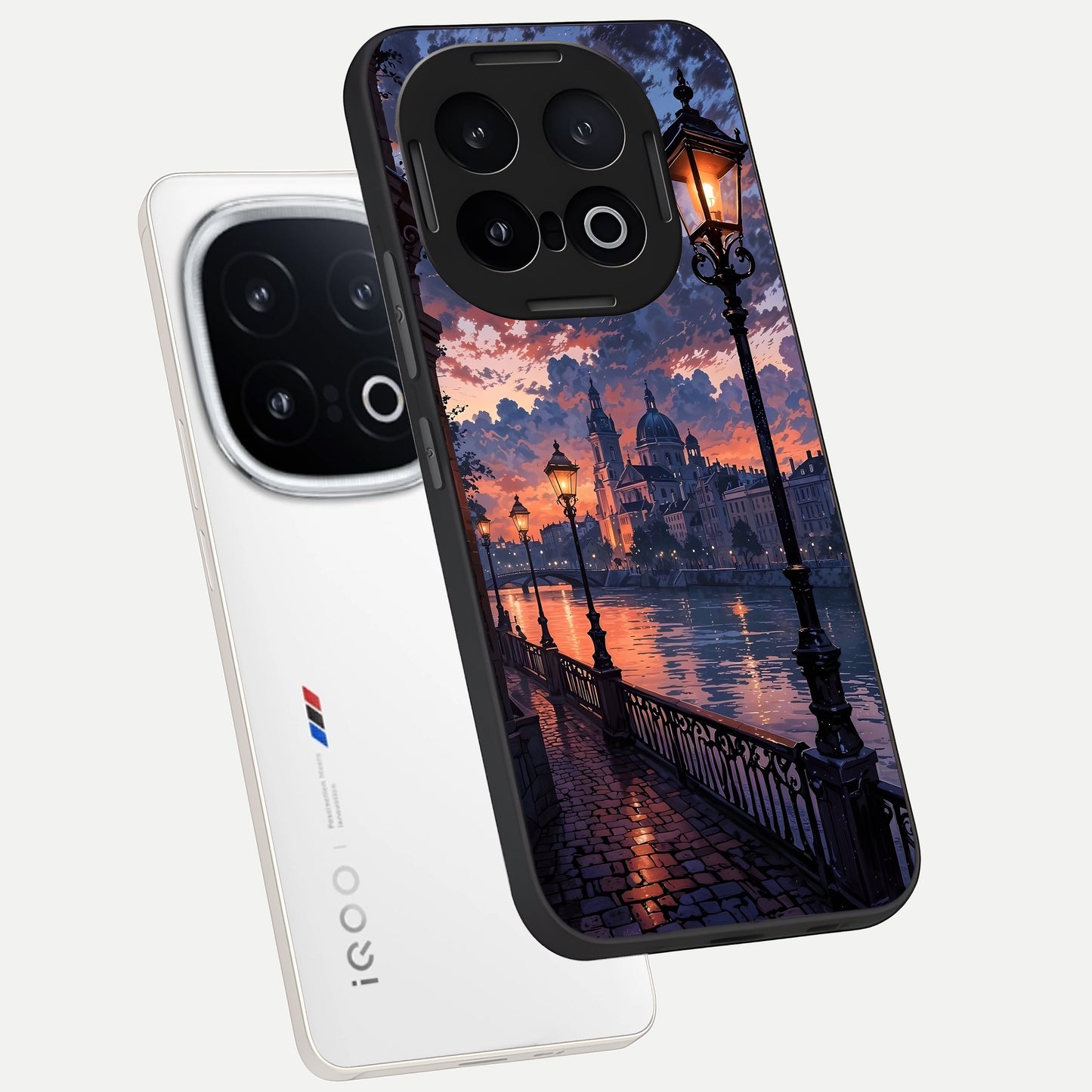  Twilight River Lights phone case for iQOO 13 showing premium glass back cover with detailed artwork