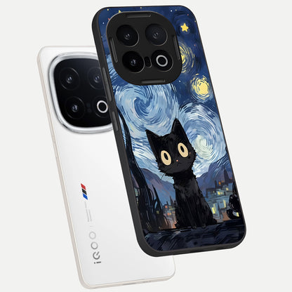  Van Gogh Cat phone case for iQOO 13 showing premium glass back cover with detailed artwork