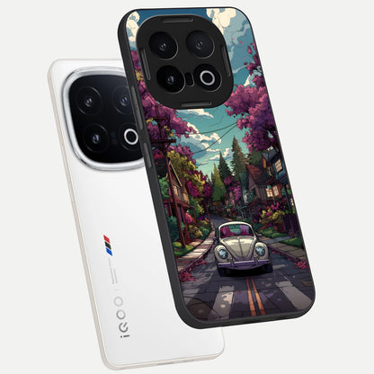  Vintage Street Drive phone case for iQOO 13 showing premium glass back cover with detailed artwork