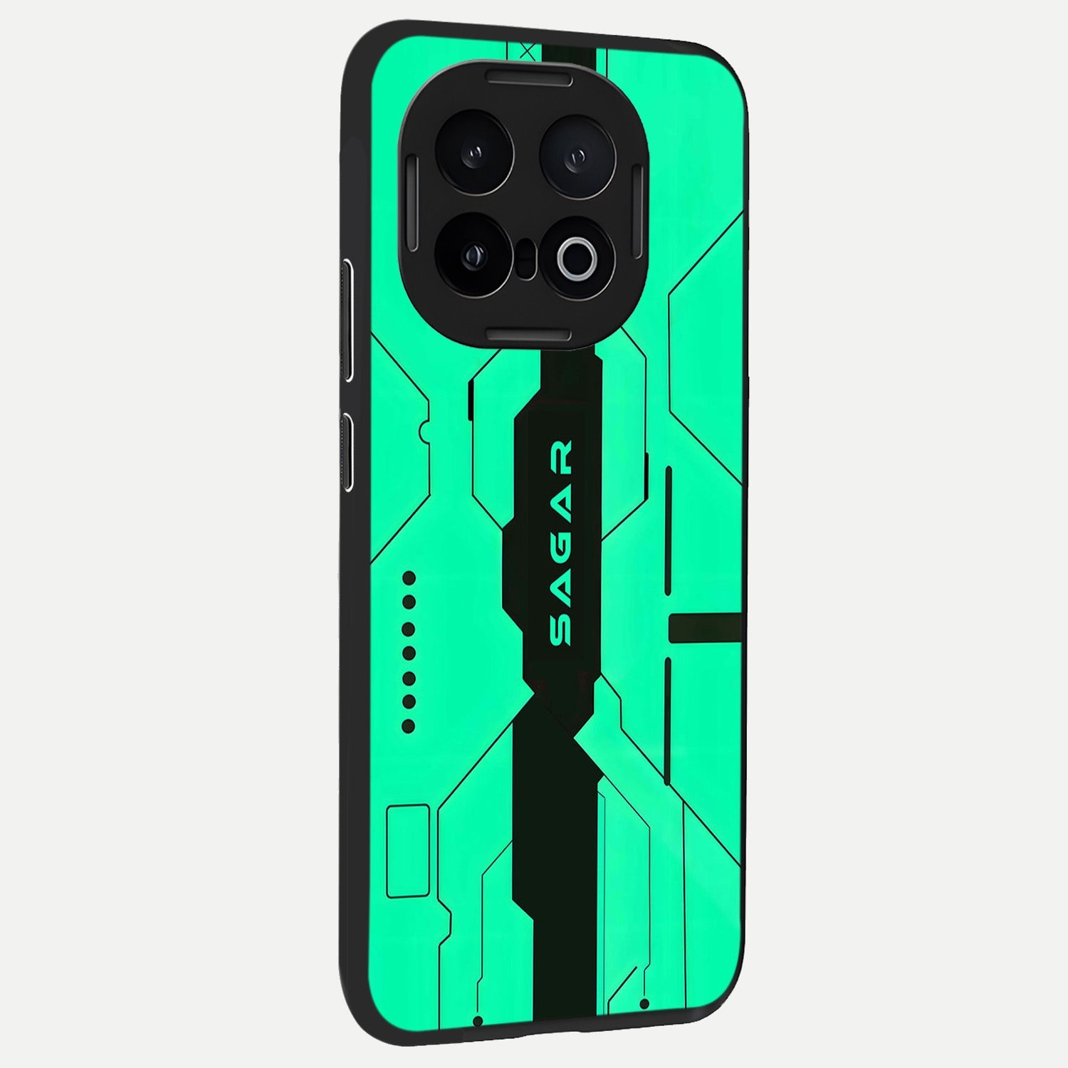  Aqua Tech CYBERPUNK Custom Name back cover for iQOO 13 slim fit glass case with vibrant aesthetic design