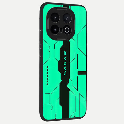  Aqua Tech CYBERPUNK Custom Name back cover for iQOO 13 slim fit glass case with vibrant aesthetic design