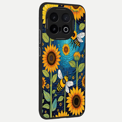  Bees And Sunflowers back cover for iQOO 13 slim fit glass case with vibrant aesthetic design
