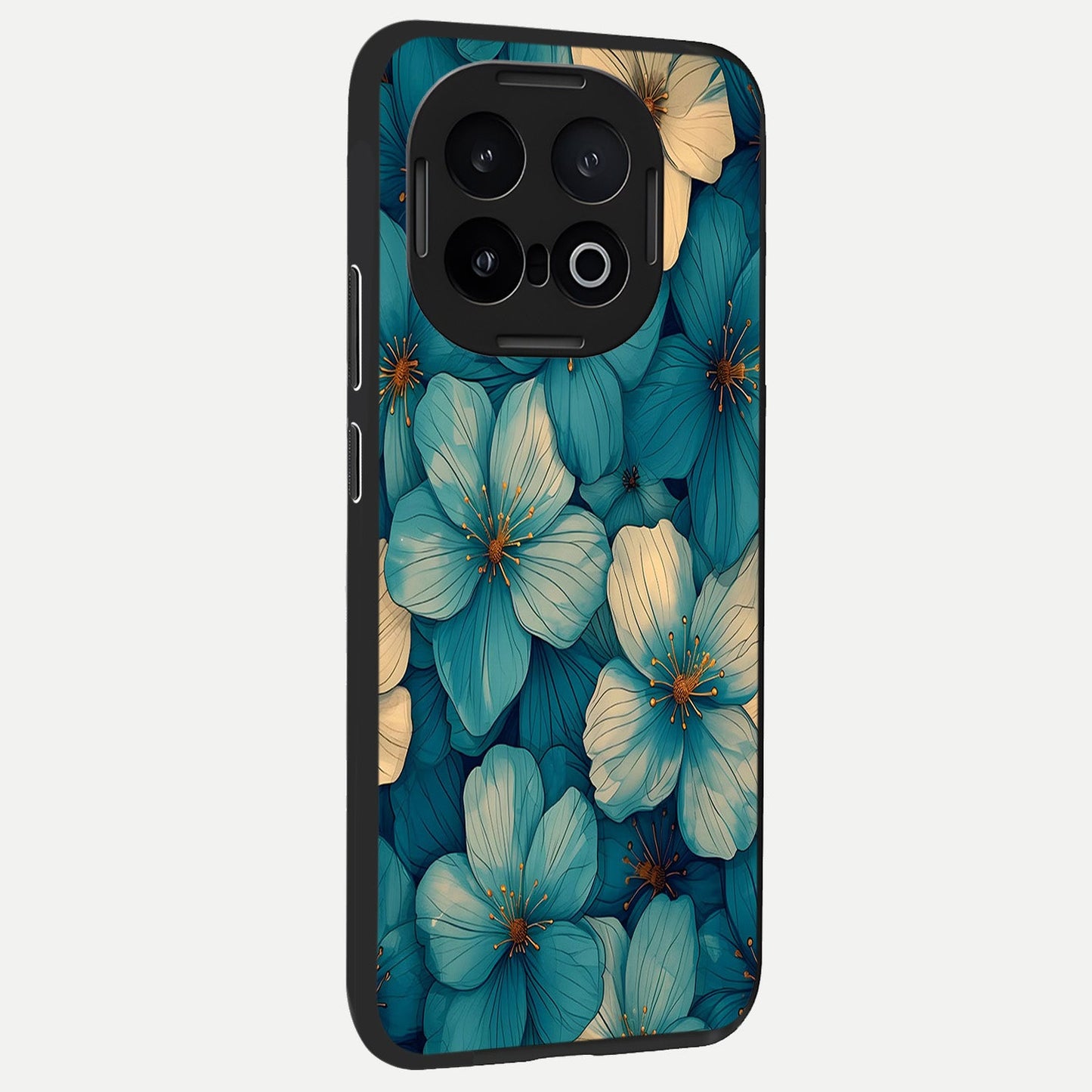  Blue Shade Floral back cover for iQOO 13 slim fit glass case with vibrant aesthetic design