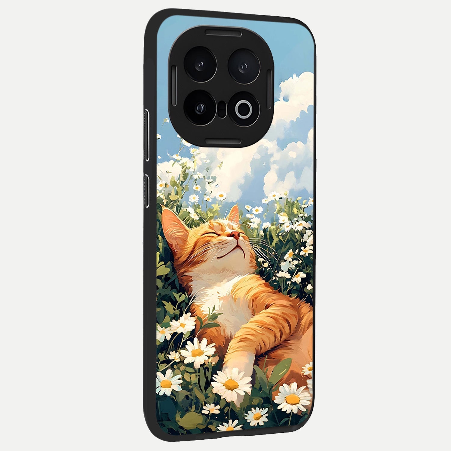  Cat And Flowers View back cover for iQOO 13 slim fit glass case with vibrant aesthetic design