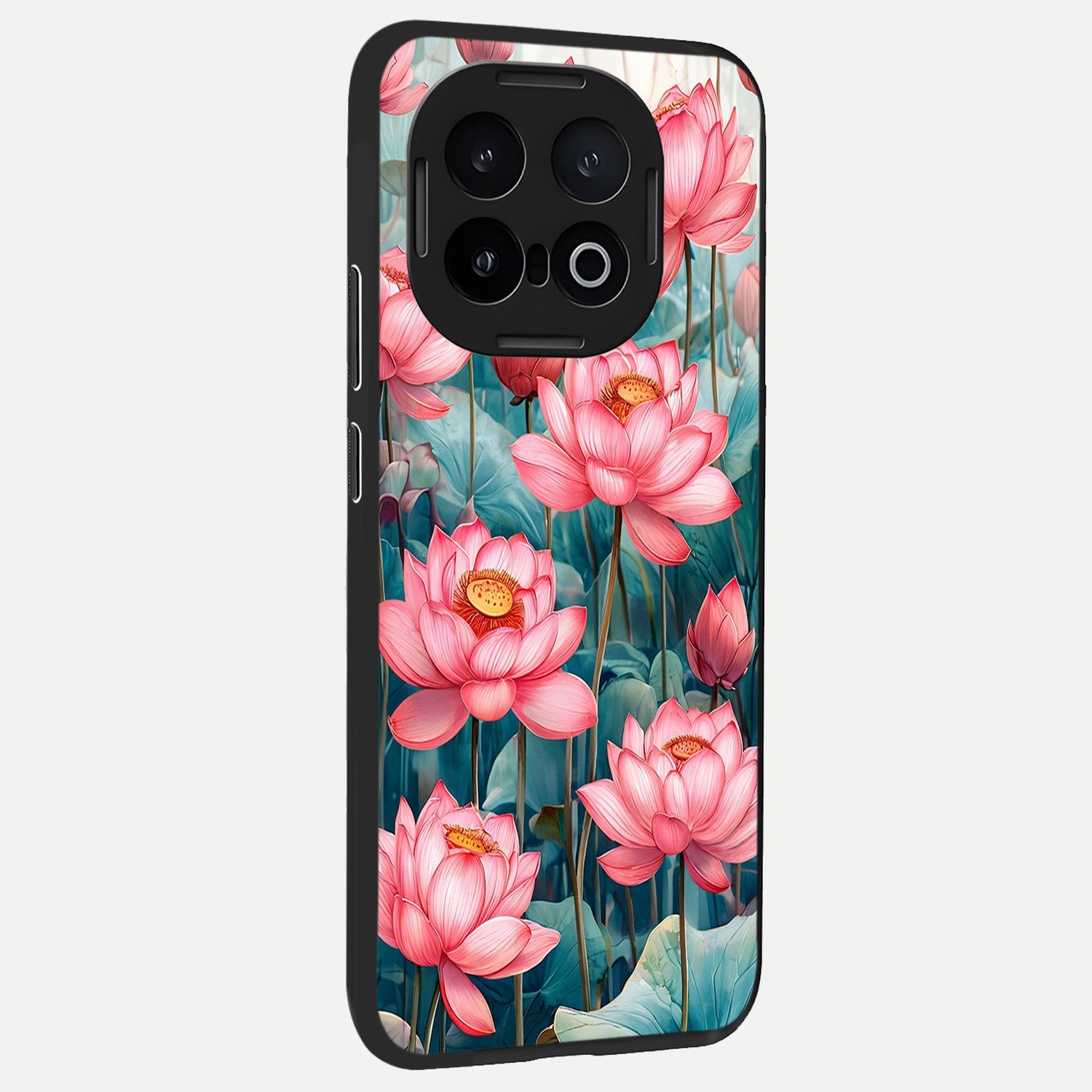  Celestial Pink Lotus back cover for iQOO 13 slim fit glass case with vibrant aesthetic design