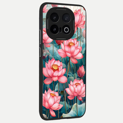  Celestial Pink Lotus back cover for iQOO 13 slim fit glass case with vibrant aesthetic design