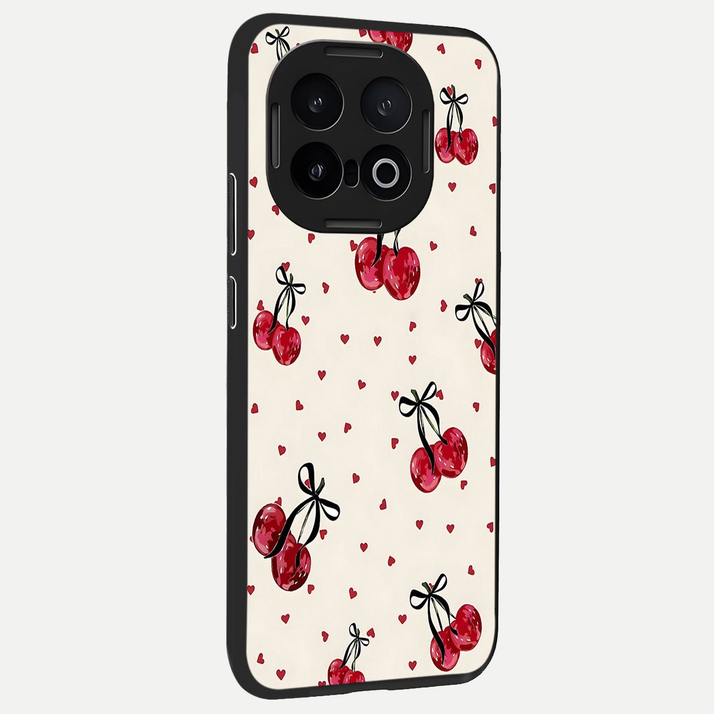  Cherry Heart Bow back cover for iQOO 13 slim fit glass case with vibrant aesthetic design