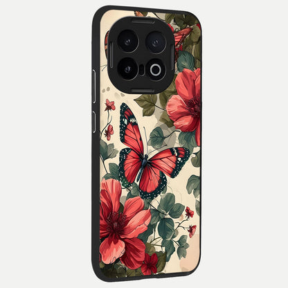  Crimson Butterfly Garden back cover for iQOO 13 slim fit glass case with vibrant aesthetic design