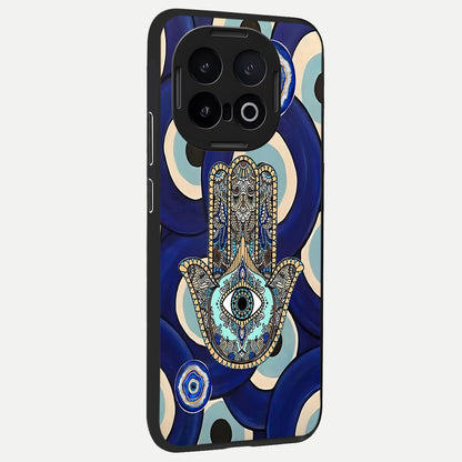  Hamsa Divine Guard back cover for iQOO 13 slim fit glass case with vibrant aesthetic design