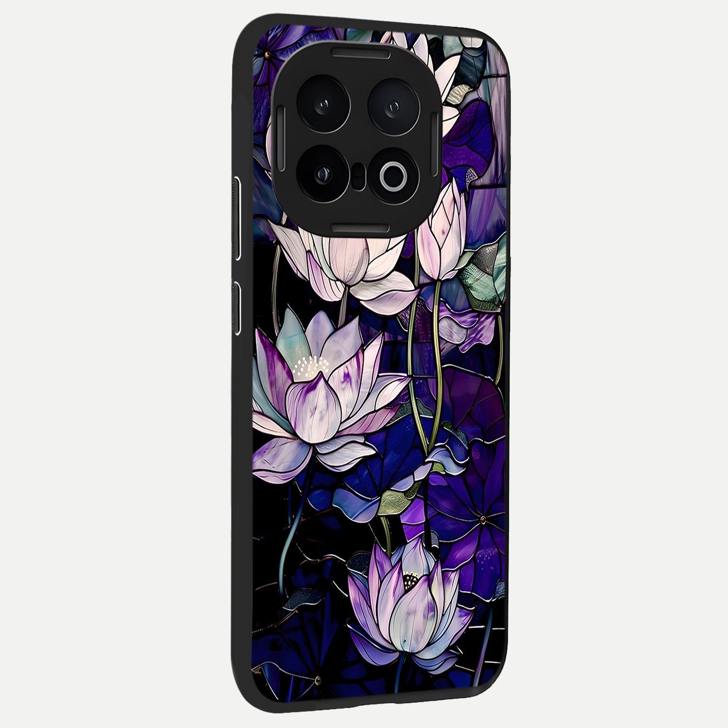  Purple Lotus Pattern back cover for iQOO 13 slim fit glass case with vibrant aesthetic design