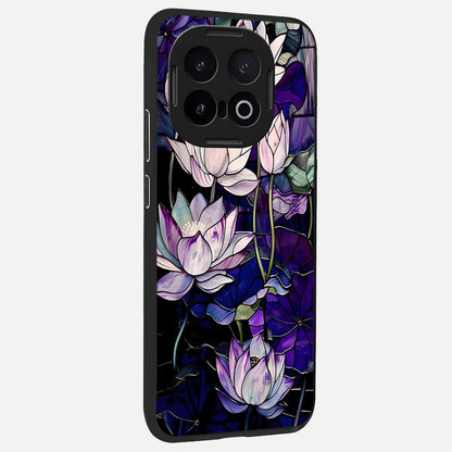  Purple Lotus Pattern back cover for iQOO 13 slim fit glass case with vibrant aesthetic design
