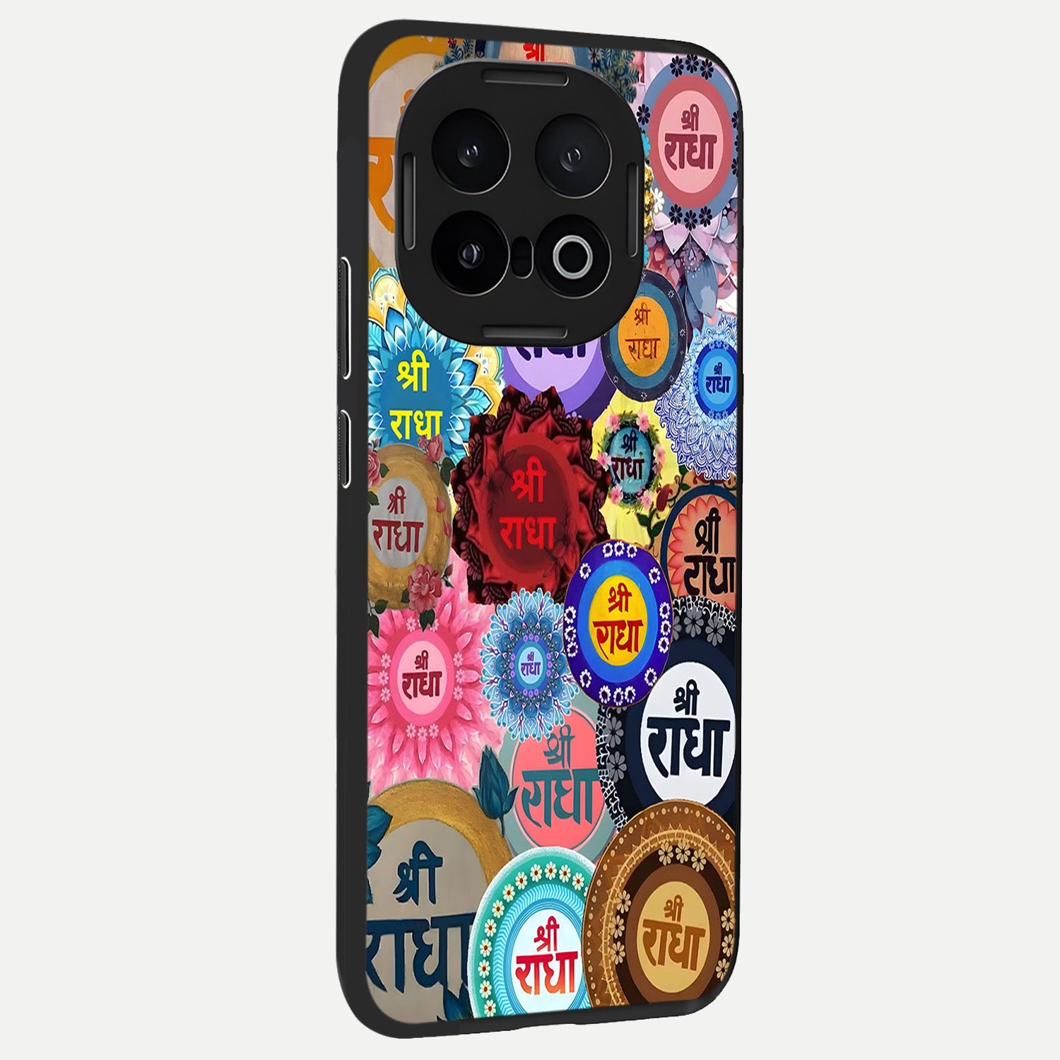  Radha Divine Bloom back cover for iQOO 13 slim fit glass case with vibrant aesthetic design