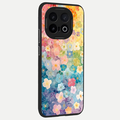  Rainbow Blossom Burst back cover for iQOO 13 slim fit glass case with vibrant aesthetic design
