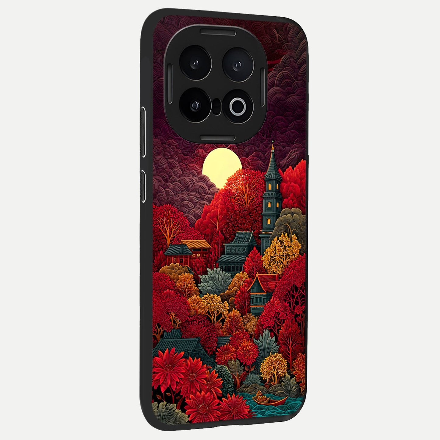  Scarlet Autumn Temple back cover for iQOO 13 slim fit glass case with vibrant aesthetic design