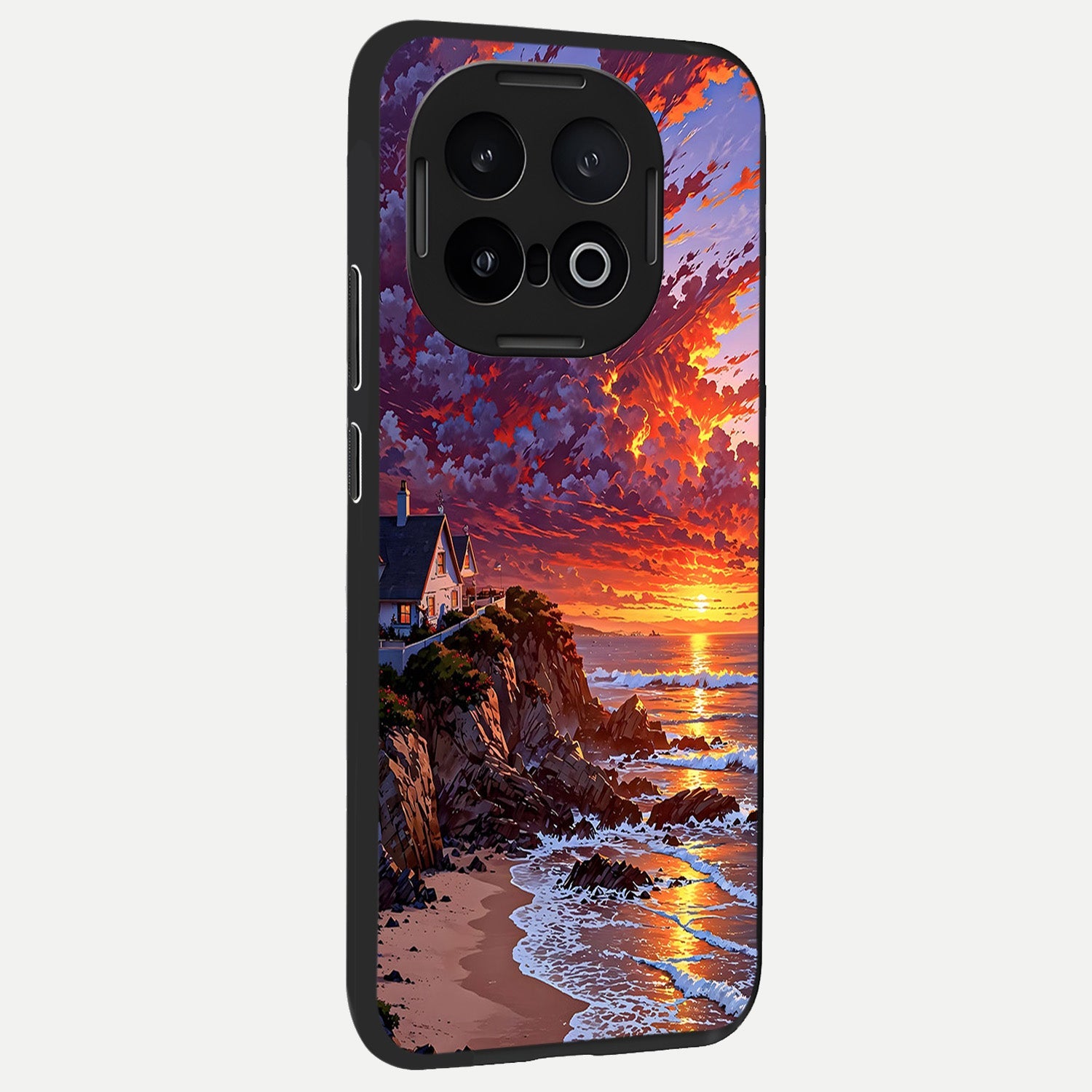  Sunset House By Sea back cover for iQOO 13 slim fit glass case with vibrant aesthetic design