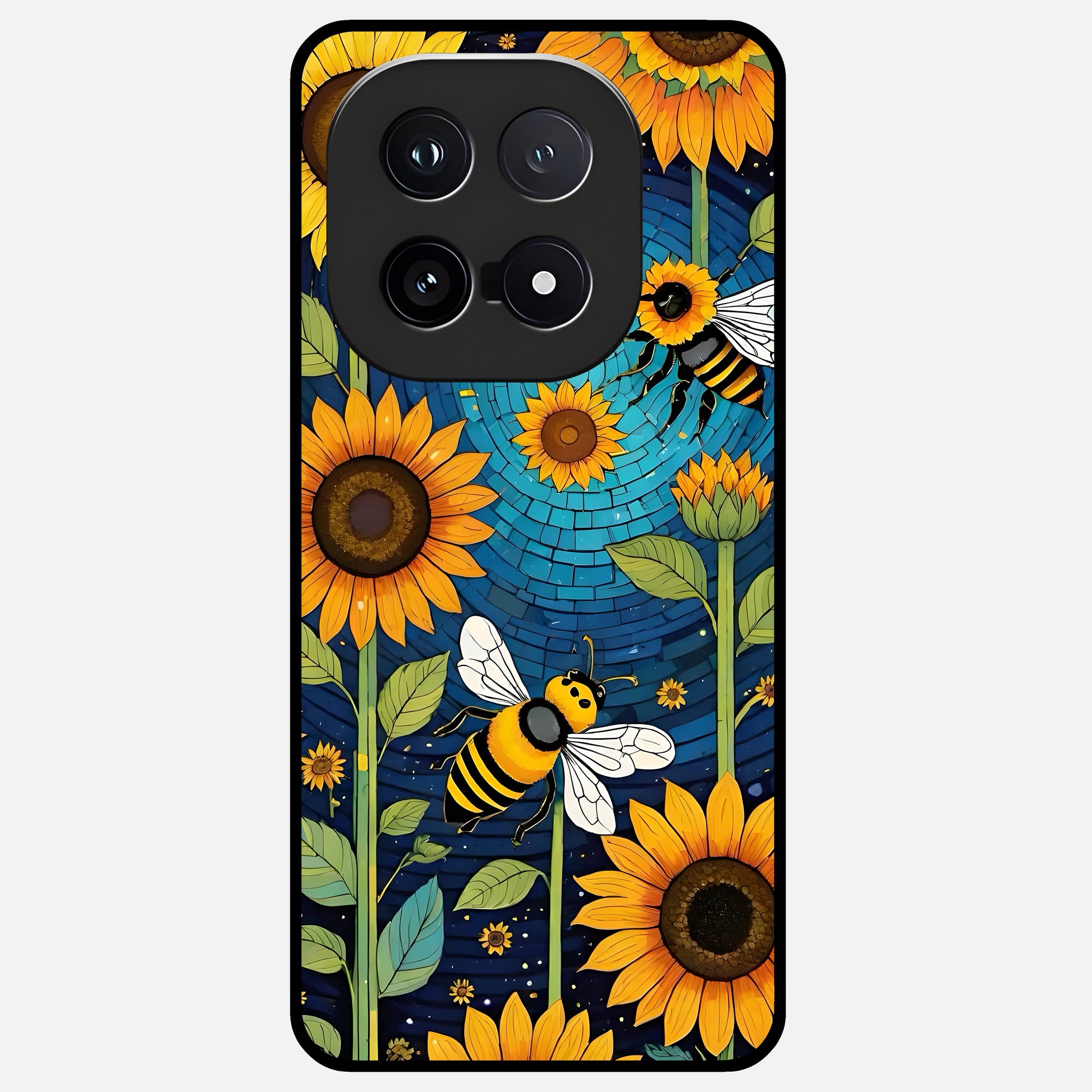  Bees And Sunflowers Glass Case for iQOO 15 back cover – full design glossy printed glass finish
