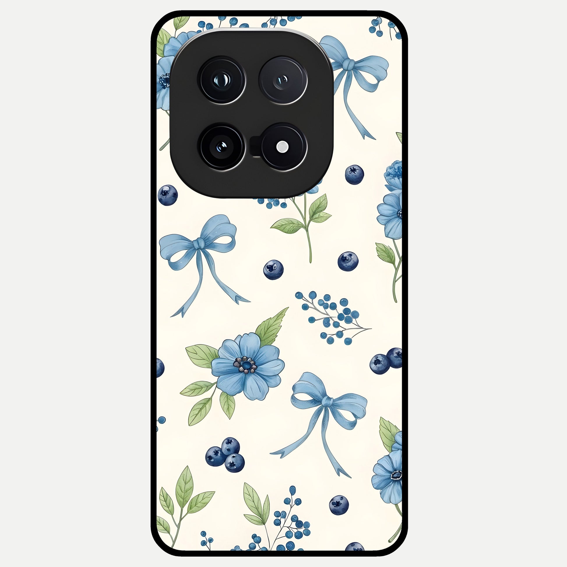  Blue Flower And Bow Glass Case for iQOO 15 back cover – full design glossy printed glass finish