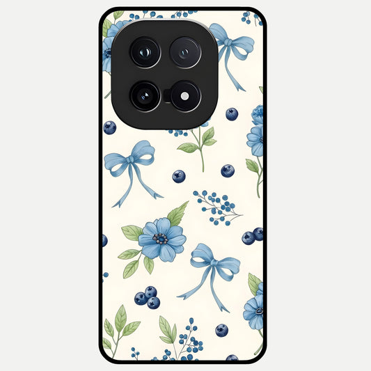  Blue Flower And Bow Glass Case for iQOO 15 back cover – full design glossy printed glass finish
