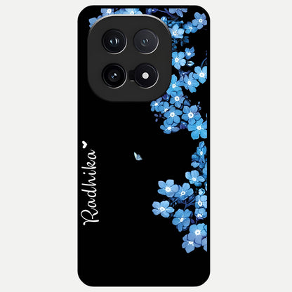  Blue Petal Dream Custom Name Glass Case for iQOO 15 back cover – full design glossy printed glass finish