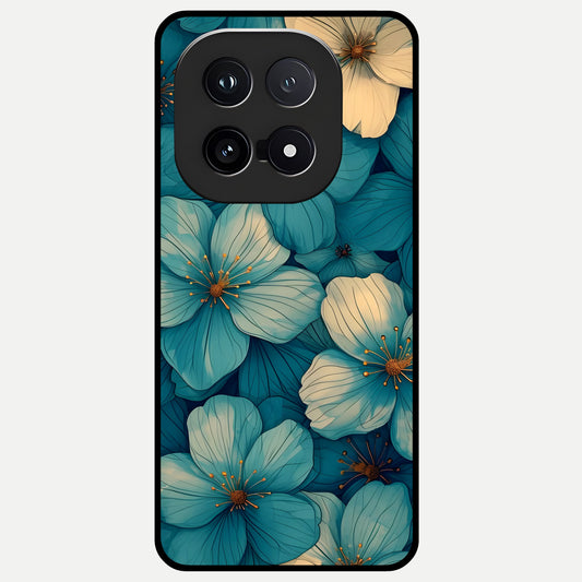  Blue Shade Floral Glass Case for iQOO 15 back cover – full design glossy printed glass finish