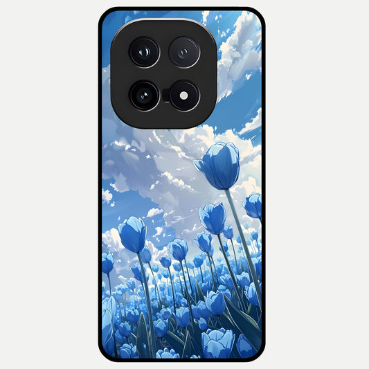  Blue Tulip Clouds Glass Case for iQOO 15 back cover – full design glossy printed glass finish